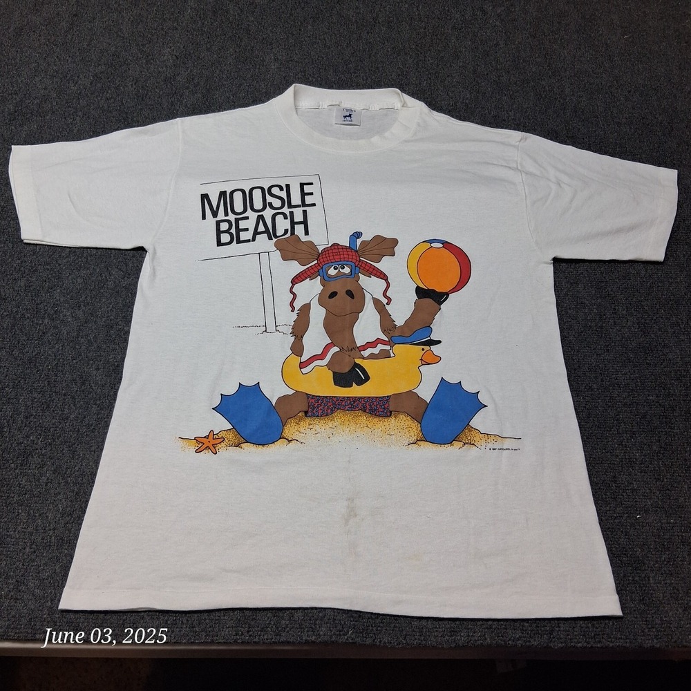 VTG 80s Moose Moosle Beach Cartoon T Shirt‎ Large Carousel by Guy